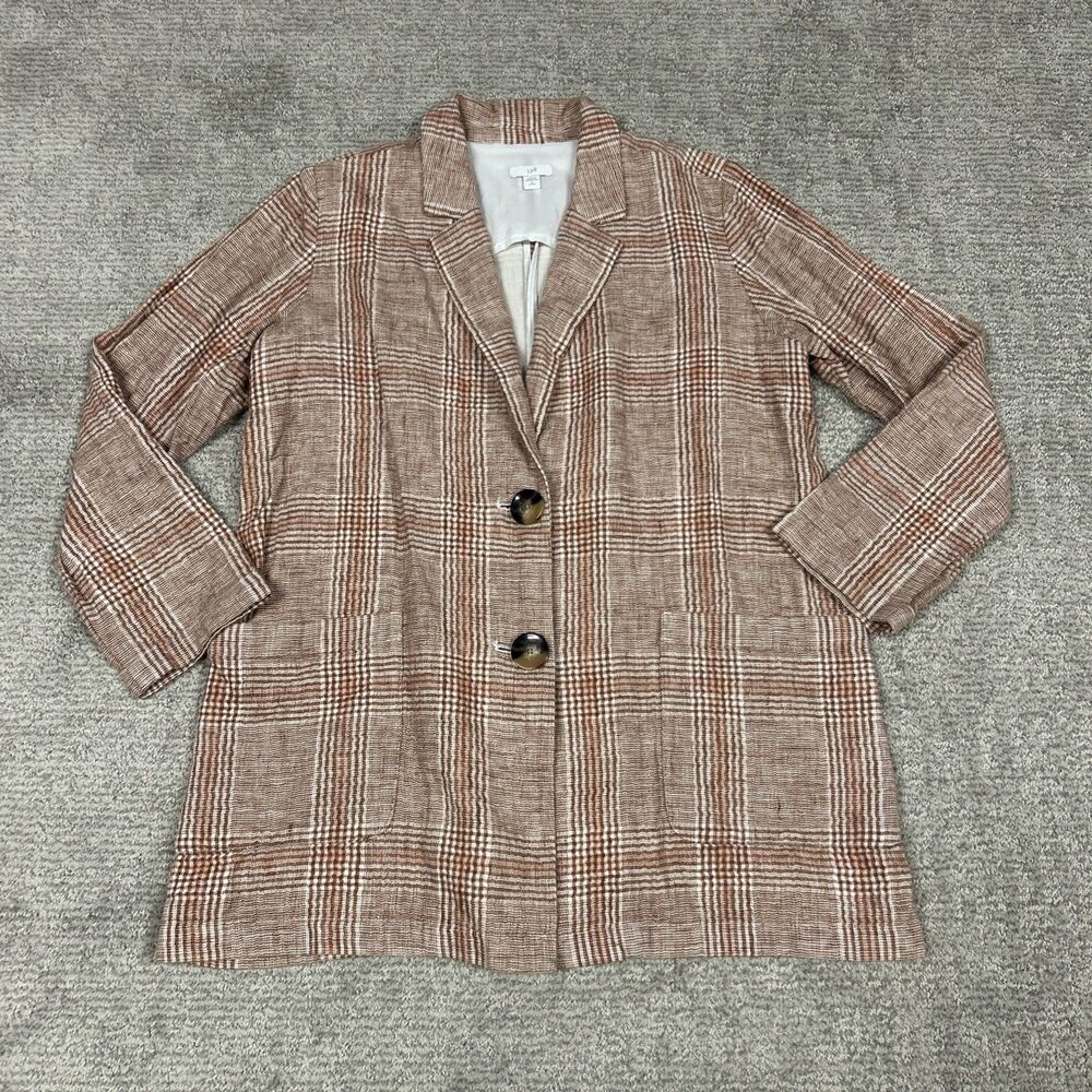 J Jill Blazer Jacket Womens Petite Small Linen Blend Henna Plaid Lined Harper